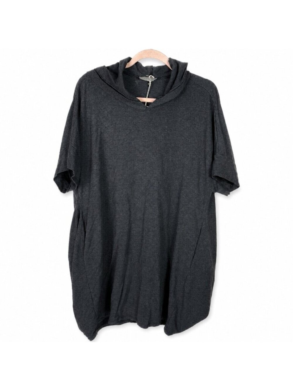 SAGA Made Italy NWT Charcoal Gray Short Sleeve Hoodie Lagenlook M/L Boho Dress